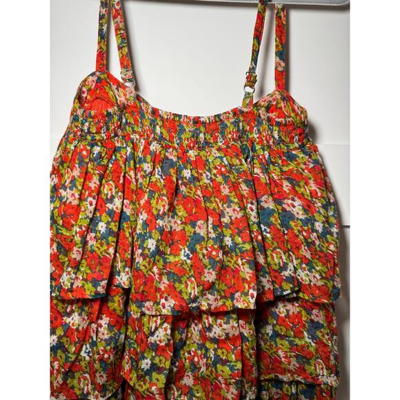 NWOT Free People Orange Multi Floral Tiered Baby Doll Blouse Extra Small - Picture 9 of 15